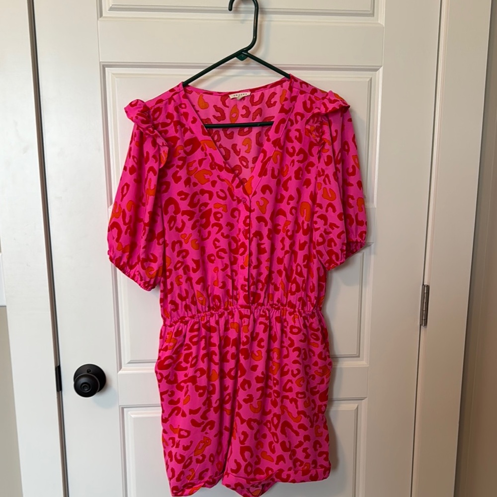 Pink and Orange Leopard Print Romper